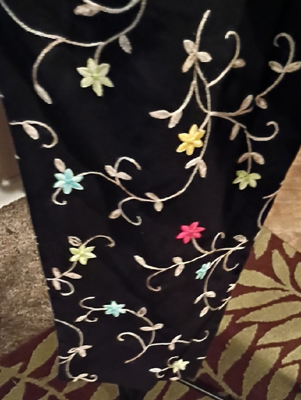 FINAL PRICE Talbots Irish Linen Black Pants with Multicolored Floral Embroidery - Picture 5 of 12